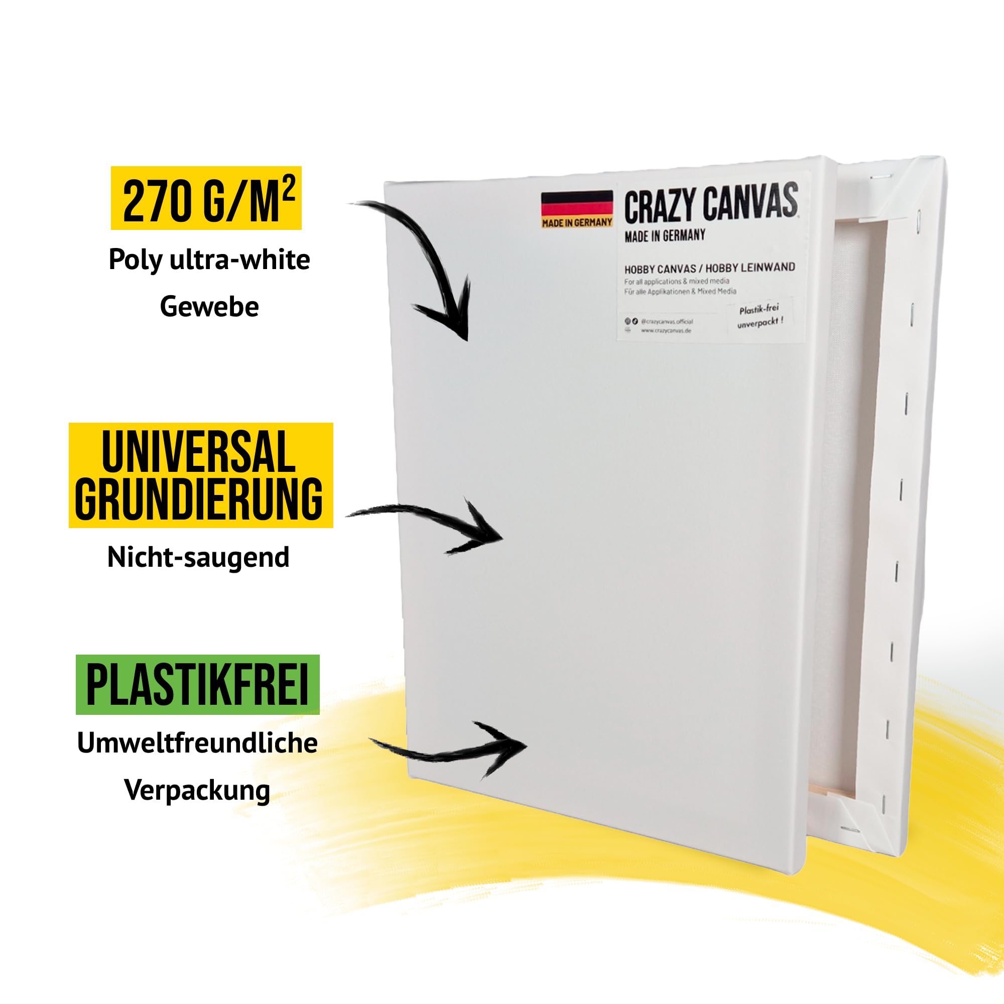 Leinwand zum Bemalen HOBBY 80x120 cm, 2er Pack | Universal grundierte Leinwand auf Keilrahmen - feine Struktur, 270 g/m² - Premium Kunstbedarf Made in Berlin