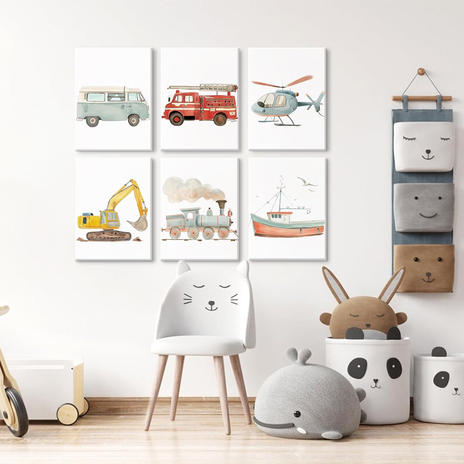 Car Wall Art Boys Room Canvas Wall Decor Nursery Prints Transportation Vehicle Wall Art Kids Toddler Posters Construction Truck Pictures Boy Nursery Artwork for Bedroom Playroom 12x16x6 Inch Framed
