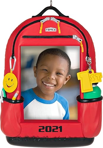 Hallmark Keepsake Adorno de Navidad, año 2021, mochila de recuerdos escolares marco de fotos