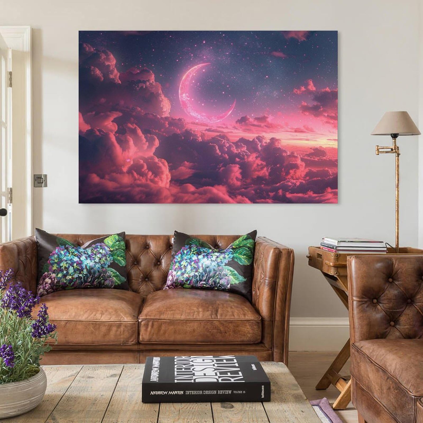 Amazon.co.jp: 絵画 ピンクの三日月と彼の空インテリア 絵画 魅力的な