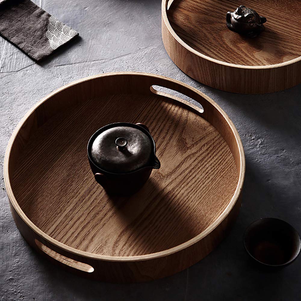 天然素材 円形トレイ 木製ハンドル付き Amazon｜木製トレー カフェトレー ティートレイ 方形/円形 お盆
