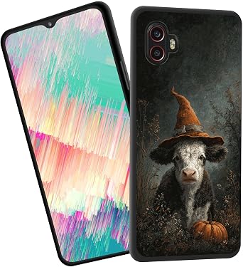 for Galaxy A05 Case,Slim Shockproof TPU Soft Rubber Silicone Cover Phone Case for Samsung Galaxy A05,Cow with Hat and Pumpkin