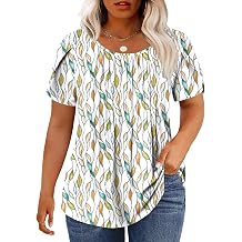 Womens-Plus-Size-Summer-Tops Trendy Petal Short Sleeve T Shirts Casual Crewneck Cute Flowy Pleated Blouses Tunics Tee