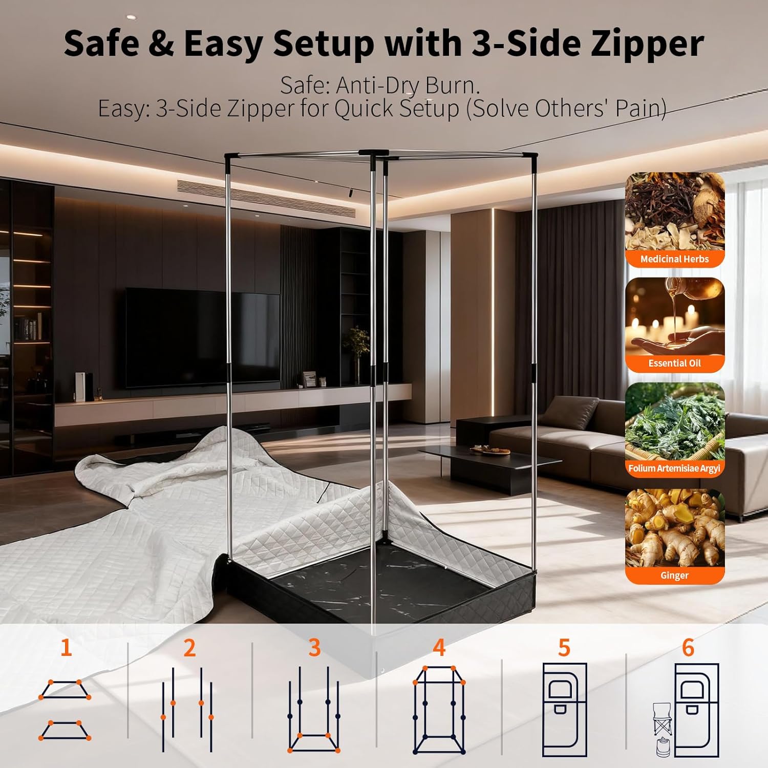 Sauna Box - Portable Sauna for Home with Upgraded 3L 1500W Steamer, Folding Chair and Non-Slip Mat for Relaxation Spa, 5-Layer Insulated & Waterproof Steam Saunas Tent, 3 * 3 * 6ft, Larger (Black)