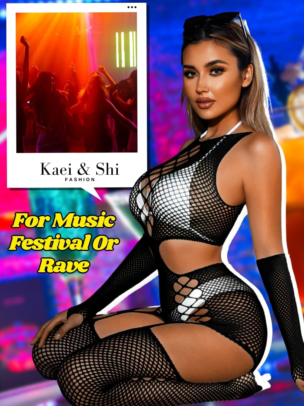 Kaei&Shi Sexy Outfits, Criss Cross, Hollow Out, Sheer Mesh Jumpsuit - Image 6