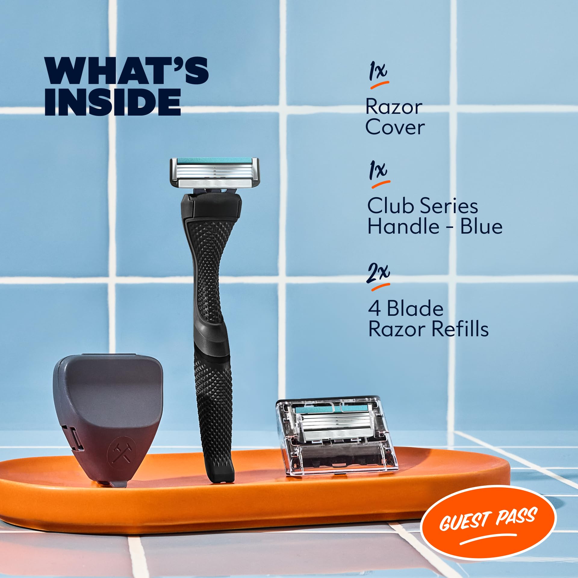 Dollar Shave Club | The Guest Pass Shave Set | 2 Swift Rinse Refill Cartridges, 1 Handle (Black), 1 Razor Cover