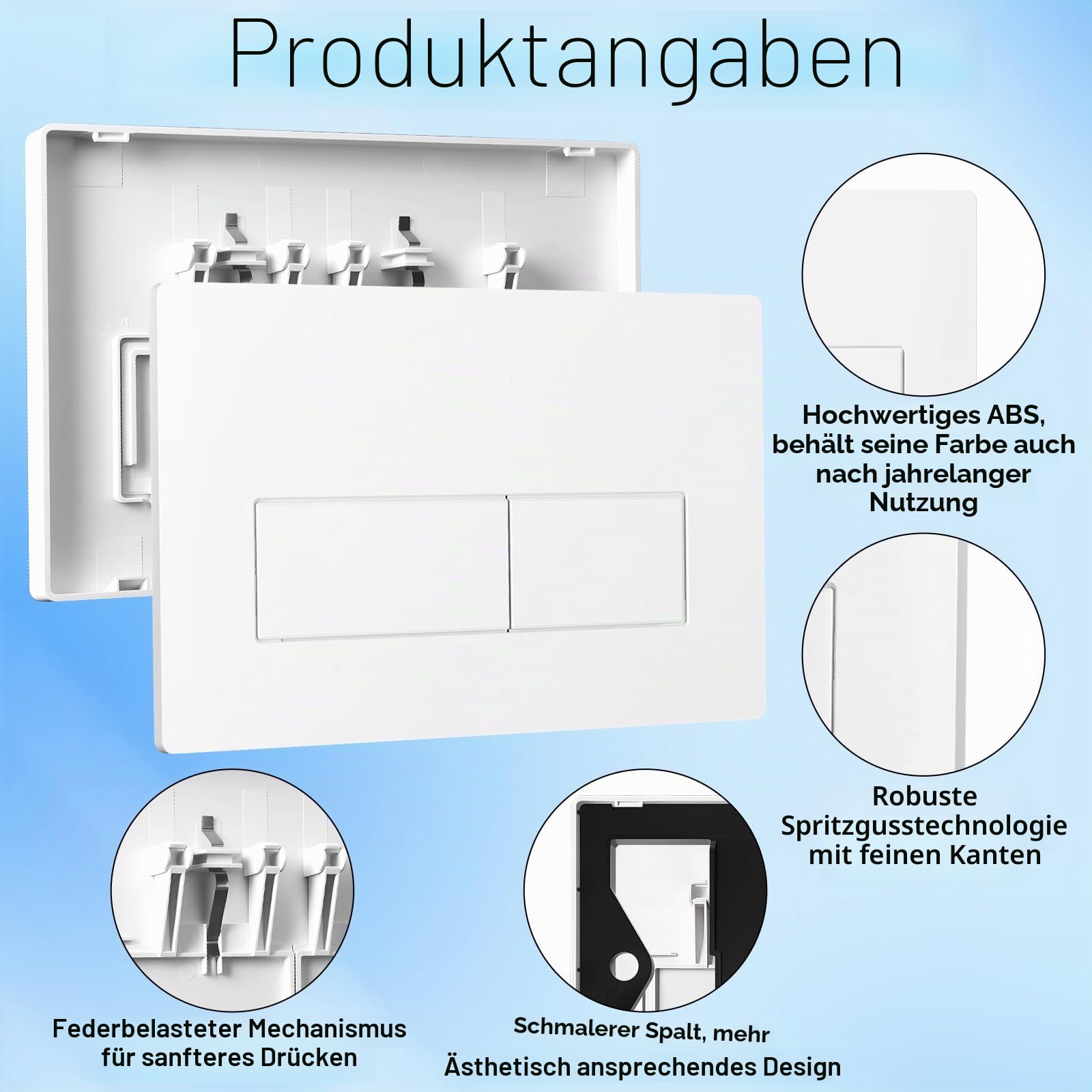 WC Drückerplatte, Kompatibel mit Geberit 01/20/21/30/40/50, UP300 & UP320 Serien Betätigungsplatten, Doppelspülung, ausgestattet mit Spülhebel-Set und Einbaurahmen (Weiß, 245 * 164 mm)