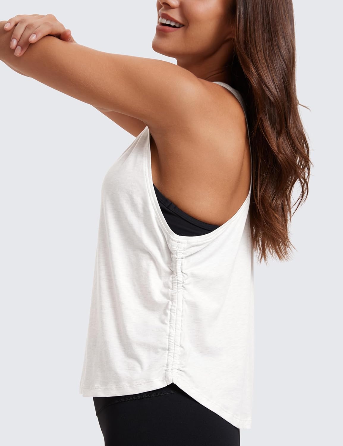 CRZ YOGA Pima Cotton Ruched Side Tank Tops for Women - Workout Athletic Casual Racerback Crewneck Loose Sleeveless Shirts - Image 5