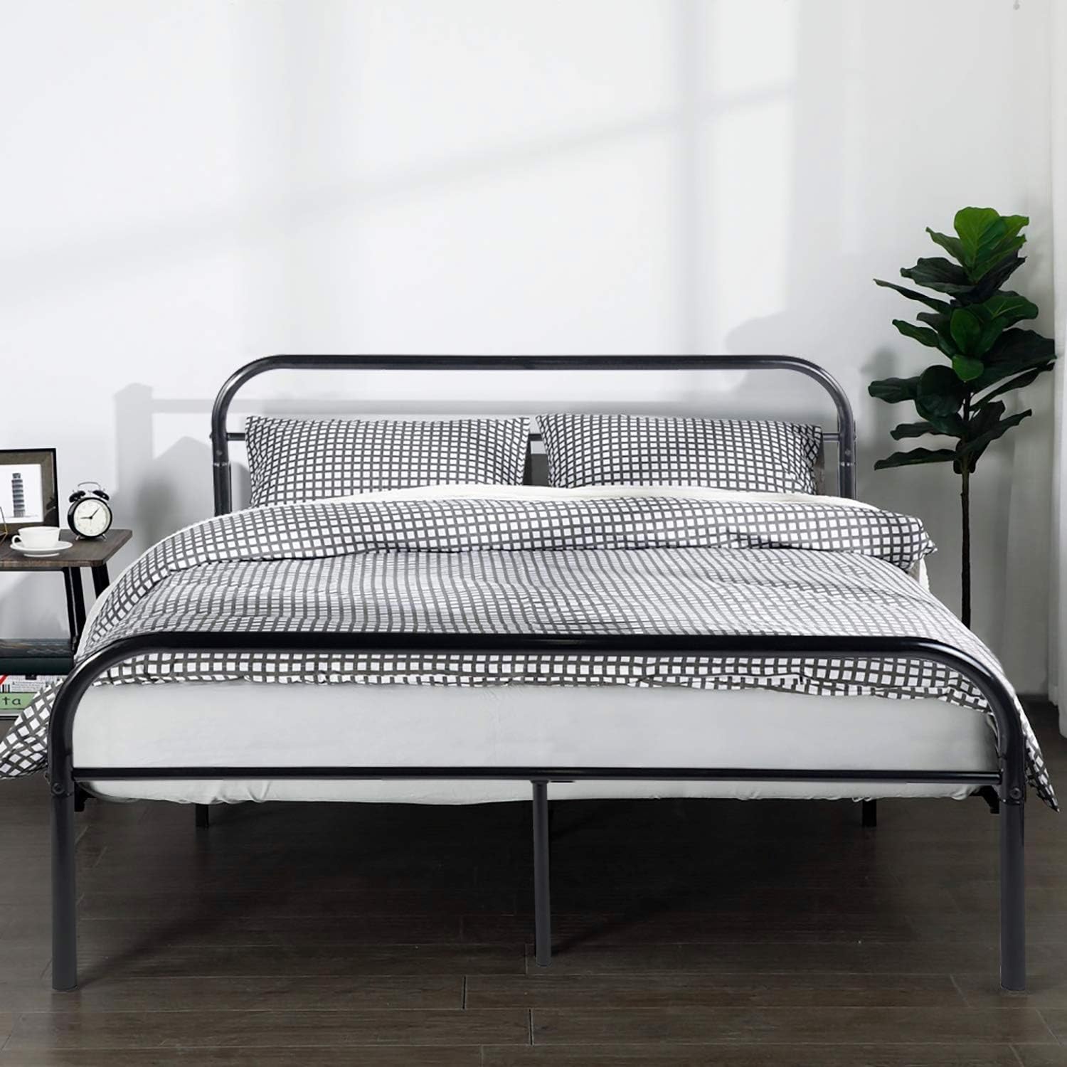 GreenForest Full Bed Frame 11 Inch Platform Bed with Headboard, Stable Metal Slats Boxspring Replacement Mattress Base, Black