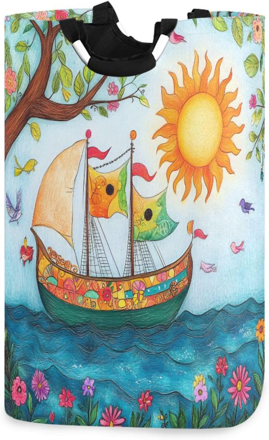 xigua Sun and Ship Large Laundry Hamper with Handle, Foldable Clothes Hamper Collapsible Storage Basket for Toys and Clothes Organization in Bedroom, Bathroom, and Laundry Room