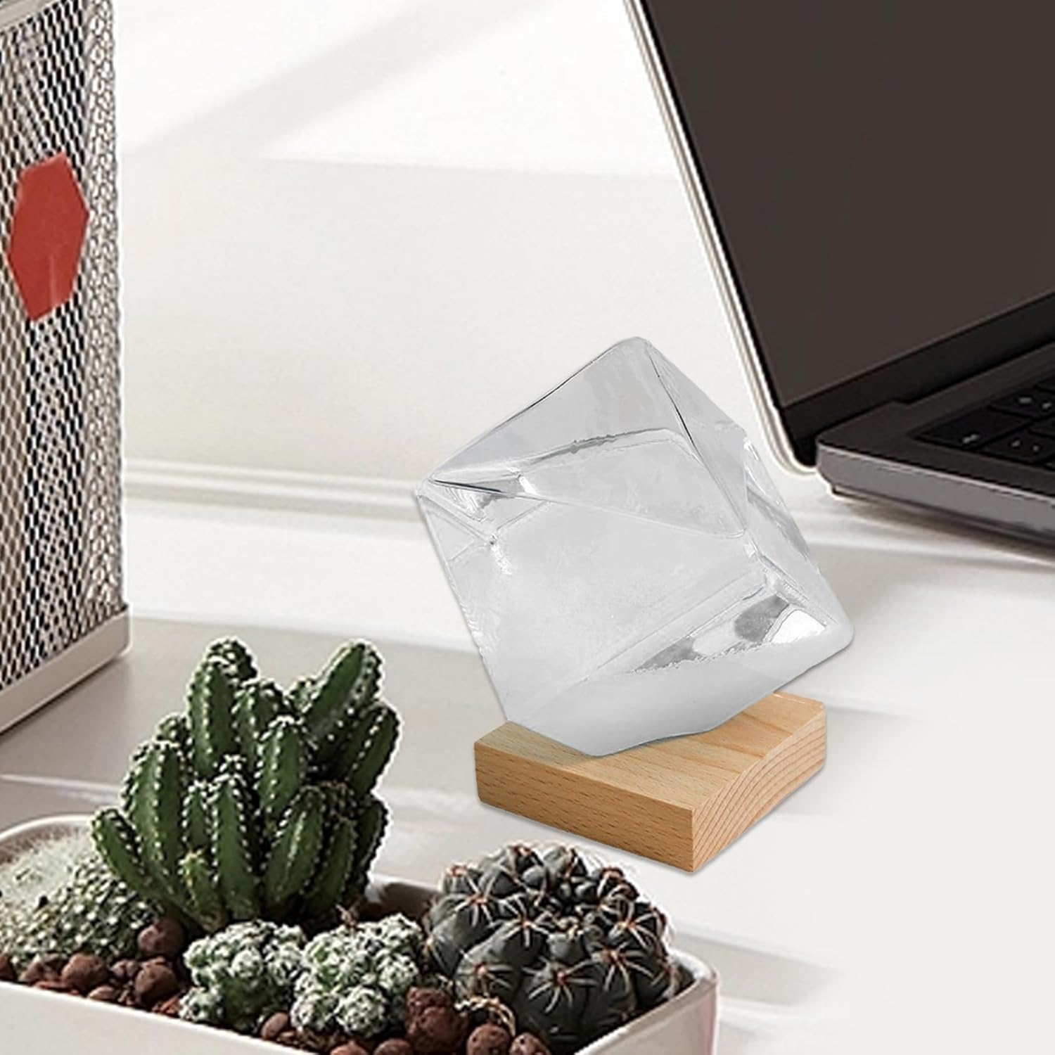 1pc Cube Storm Glass Weather Forecaster Storm Glass Weather Predictor Globe with Cube Design for Home Office Desktop Dec (with Light Base) Storm Glass Weather Forecaster Storm Glass Weather Predictor