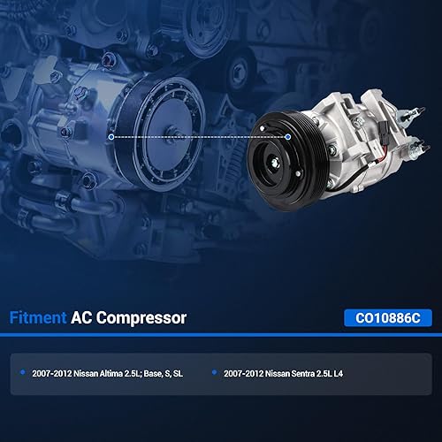 Miniatura 2 de Autoround Compresor de aire acondicionado CA con embrague apto para Nissan Altima y Sentra L4 2.5L 2007-2012, Repalce# CO10886C 92600ZE90B 67664