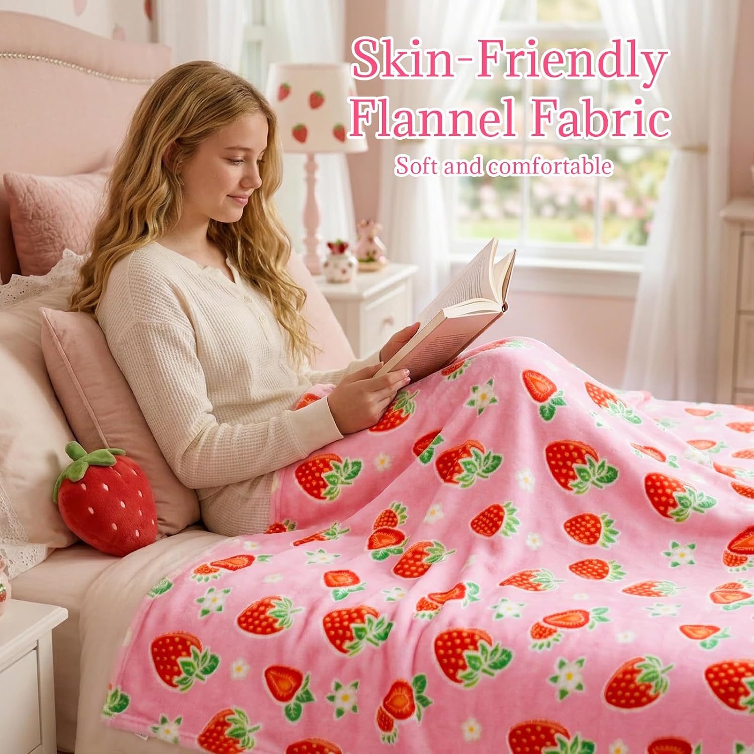 Strawberry Blanket for Girls/Kids, Strawberry Gifts for Girls Age 3-12, Toddler Blanket for Kids, Soft Fleece Glow in The Dark Blanket Throw Christmas Birthday Gifts