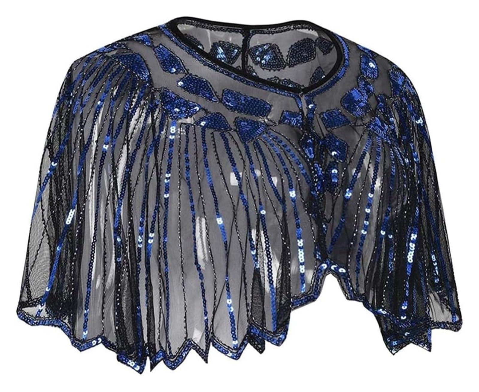 Pañuelo de encaje y malla, Chal de mujer con lentejuelas y cuentas Art Deco for boda, abrigo noche, multicolor