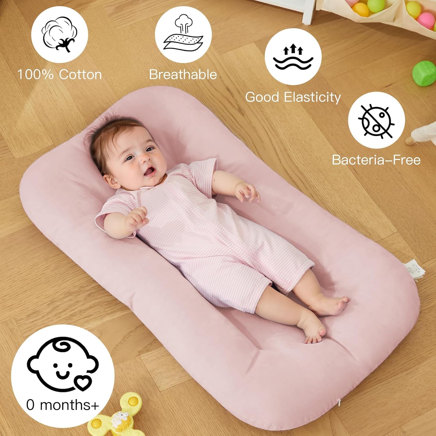 Baby Lounger for Newborn, Bionic Design Baby Lounger, Soft Organic Cotton Breathable Lounger for Infants 0-18 Months (Purple)