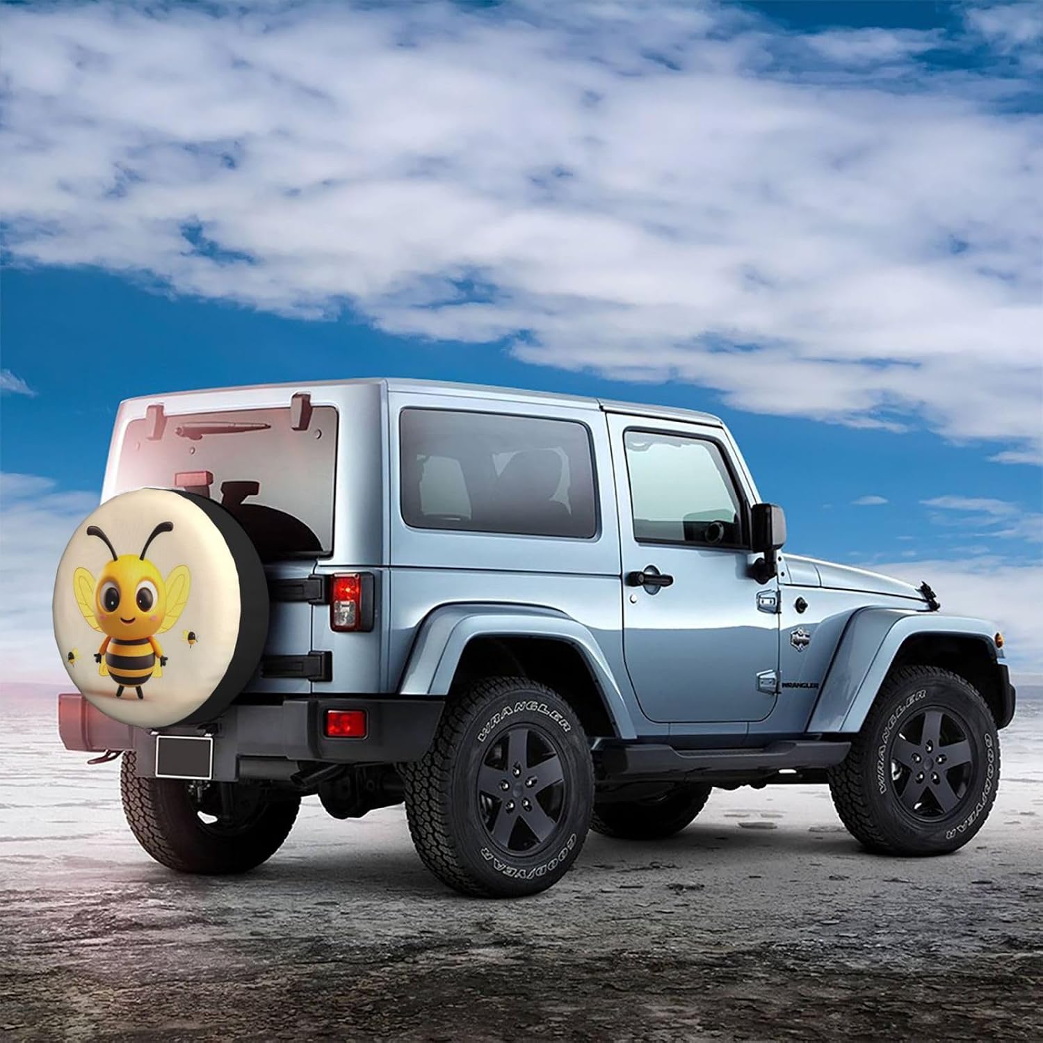 Cute Bee Spare Tire Cover 15 inch Inch, Universal Waterproof Dust-Proof Sun Protection Cover for Jeep Trailer SUV Truck RV, with Adjustable Nylon Rope for Easy Installation