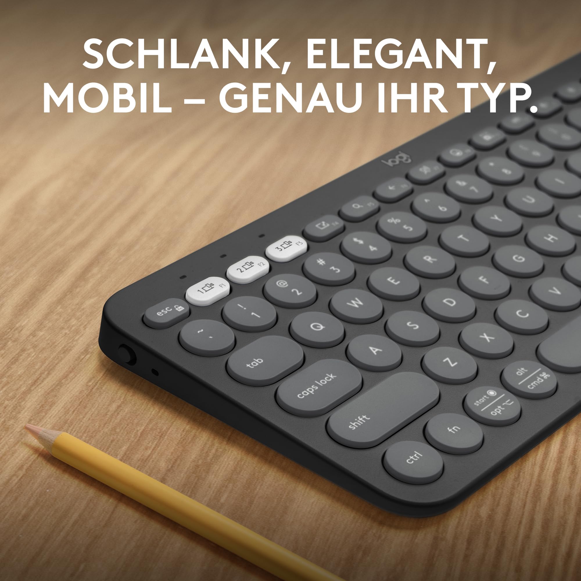 Logitech Pebble Keys 2 K380s, kabellose Multi-Device Bluetooth-Tastatur mit anpassbaren Sondertasten, schlank, mobil, Easy-Switch - Windows, macOS, iPadOS, Android, ChromeOS, Deutsches QWERTZ-Graphit