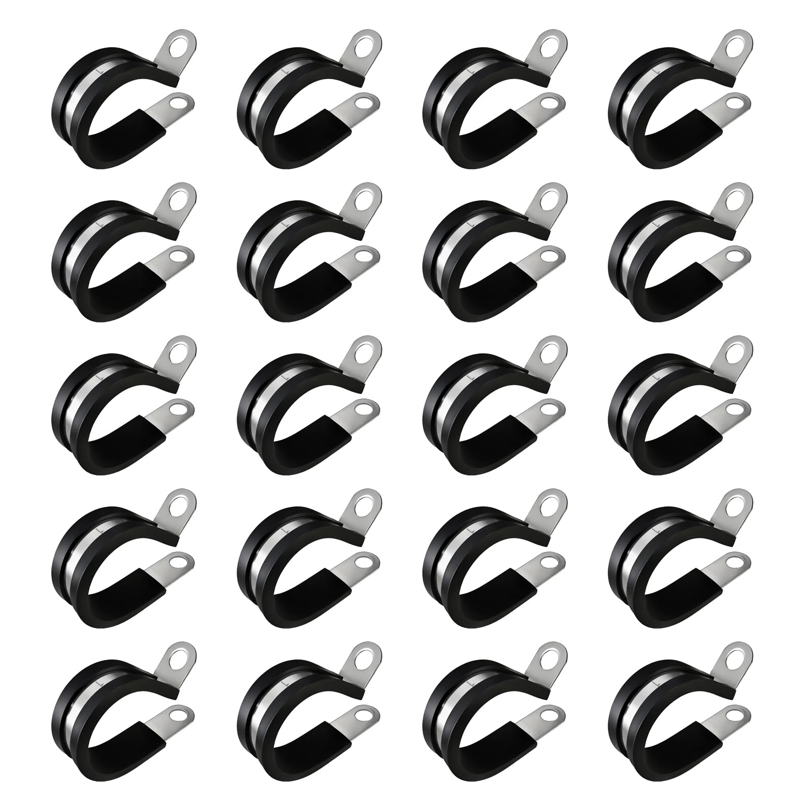Rubber Lined P Clips 20 Pcs 25 mm Pipe Clips Stainless Steel Hose Pipe Clamps Hose Clip fo Cable Cord Wire Tube