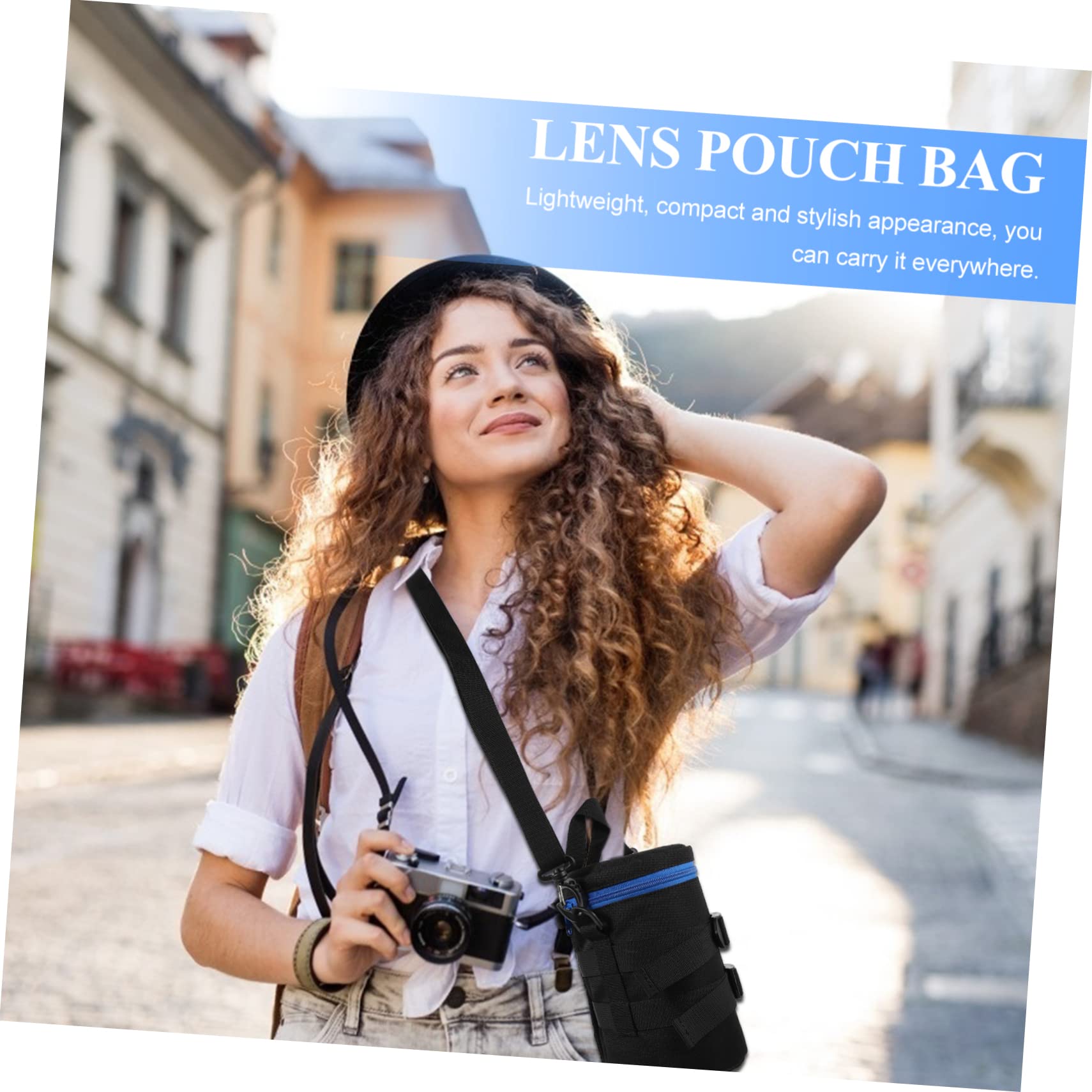 Borsa per Obiettivo Fotocamera Compatta e Resistente All'acqua in Poliestere Nero Cintura Ventrale, Custodia Protettiva Antiurto per Fotografi