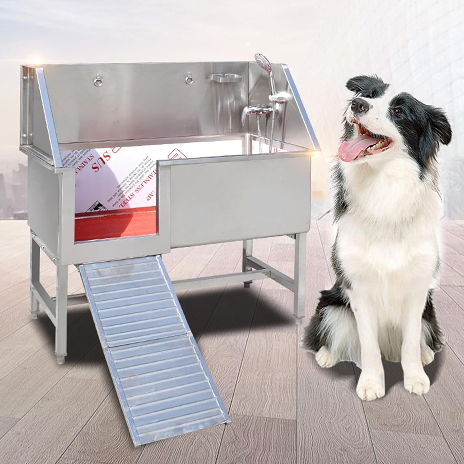 Professional Stainless Steel Dog Grooming Bathing Tub Station, Heavy Duty Dog Wash Station with Sliding Door for Easy Grooming, 47"x28"x35" Ideal for Pet Care and Bathing.