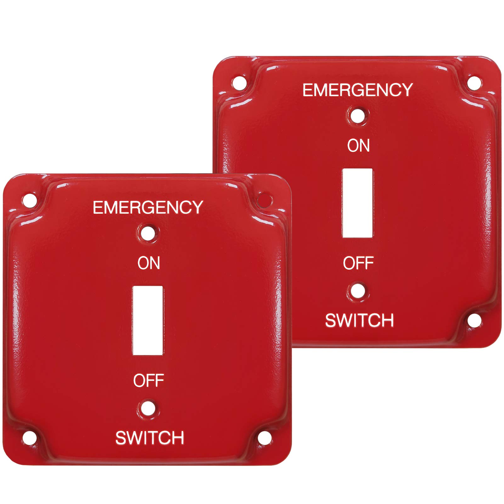 Photo 1 of [2 Pack] BESTTEN 1-Gang Red, Emergency Shut-Off Toggle Square Metal Switch Plate for 4"x4" Electrical Box, Code Compliant