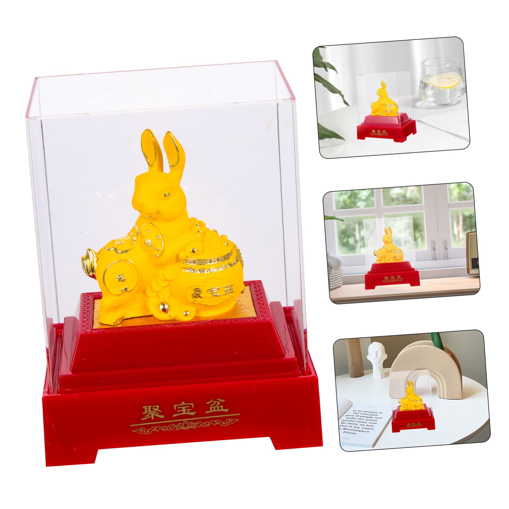 Cabilock 2 Pièces Ornement de Lapin d'or Jouets de Bureau Figurine Lapin doré bureautique Accessoires Home Decor décor Figurine de Lapin pour la Maison Parure de Lapin de Table résine