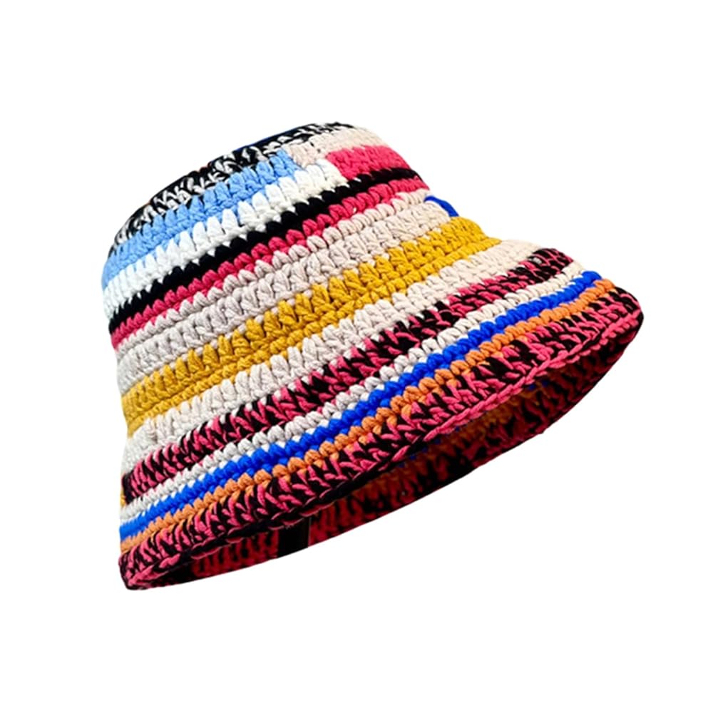 Colorful Bucket Hat for Women Men Knitted Hat Weaving Stripe