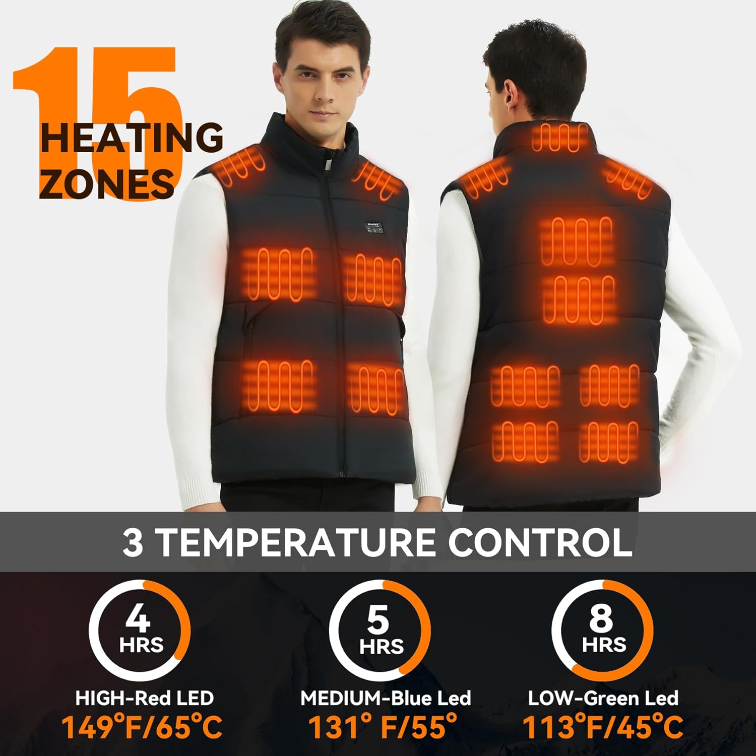 Heated Vest for Men Women with Battery Pack Included 15 Heating Zones Rechargeable Heated Vest Coat - Image 2