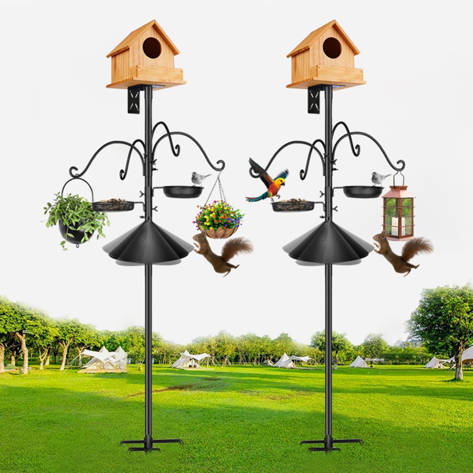 Supporto per mangiatoia per Uccelli in Metallo con Riparo in Legno e 5 Piattaforme sospese per Decorazioni da Giardino Esterno Supporto per mangiatoia per Uccelli Resistente alle intemperie