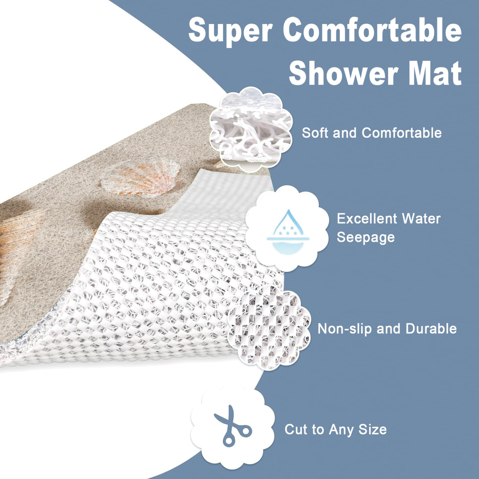 Alfombrillas de lufa para ducha, antideslizante, textura suave, con drenaje, secado rápido, almohadilla de baño suave y cómoda para zonas húmedas (marrón blanco)