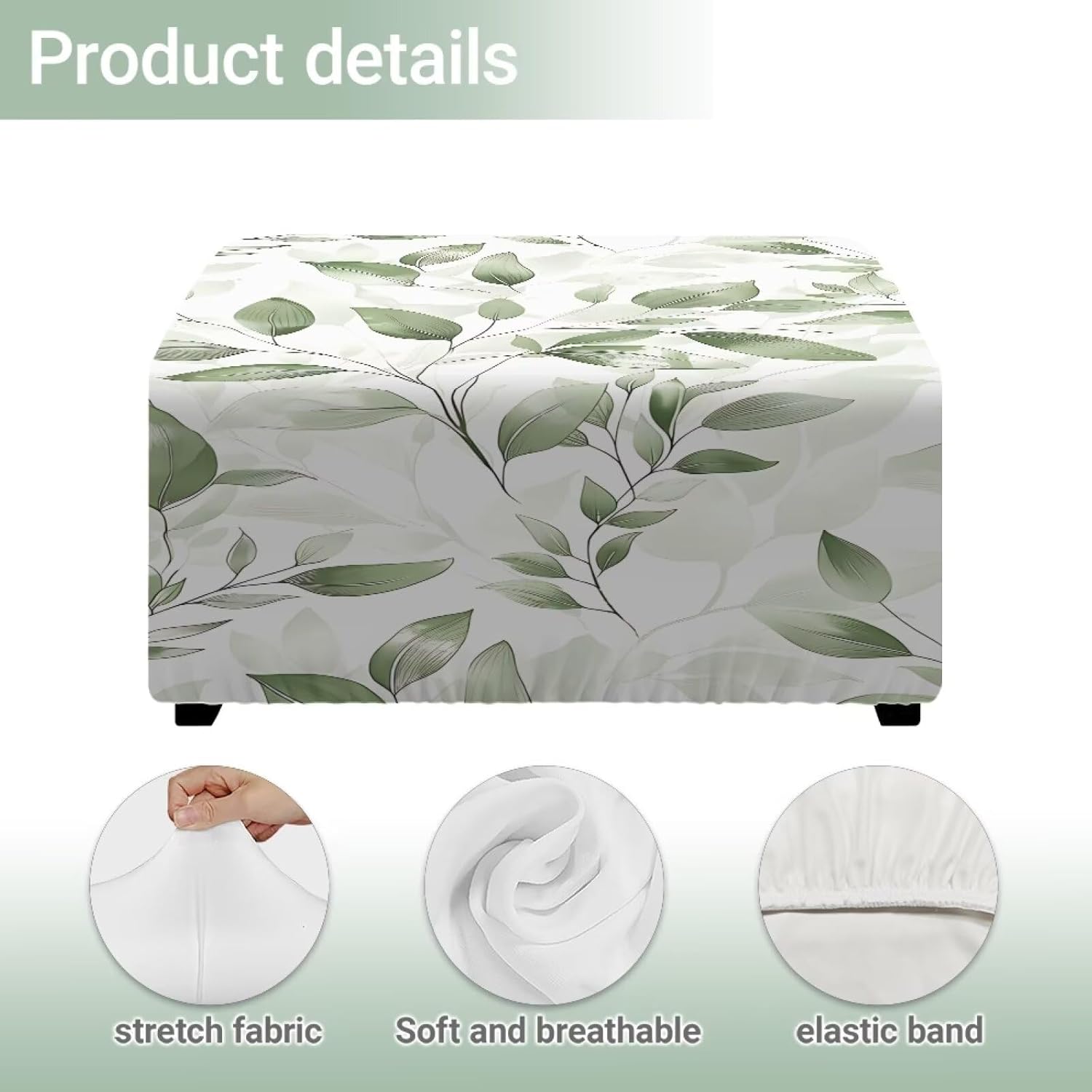 Leaves Footstool Covers Square, Stretch Stool Protector with Nonslip Elastic Bottom, Ottoman Cover Easy to Install Hand Machine Washable 32 * 32 * 18 Easy to Install