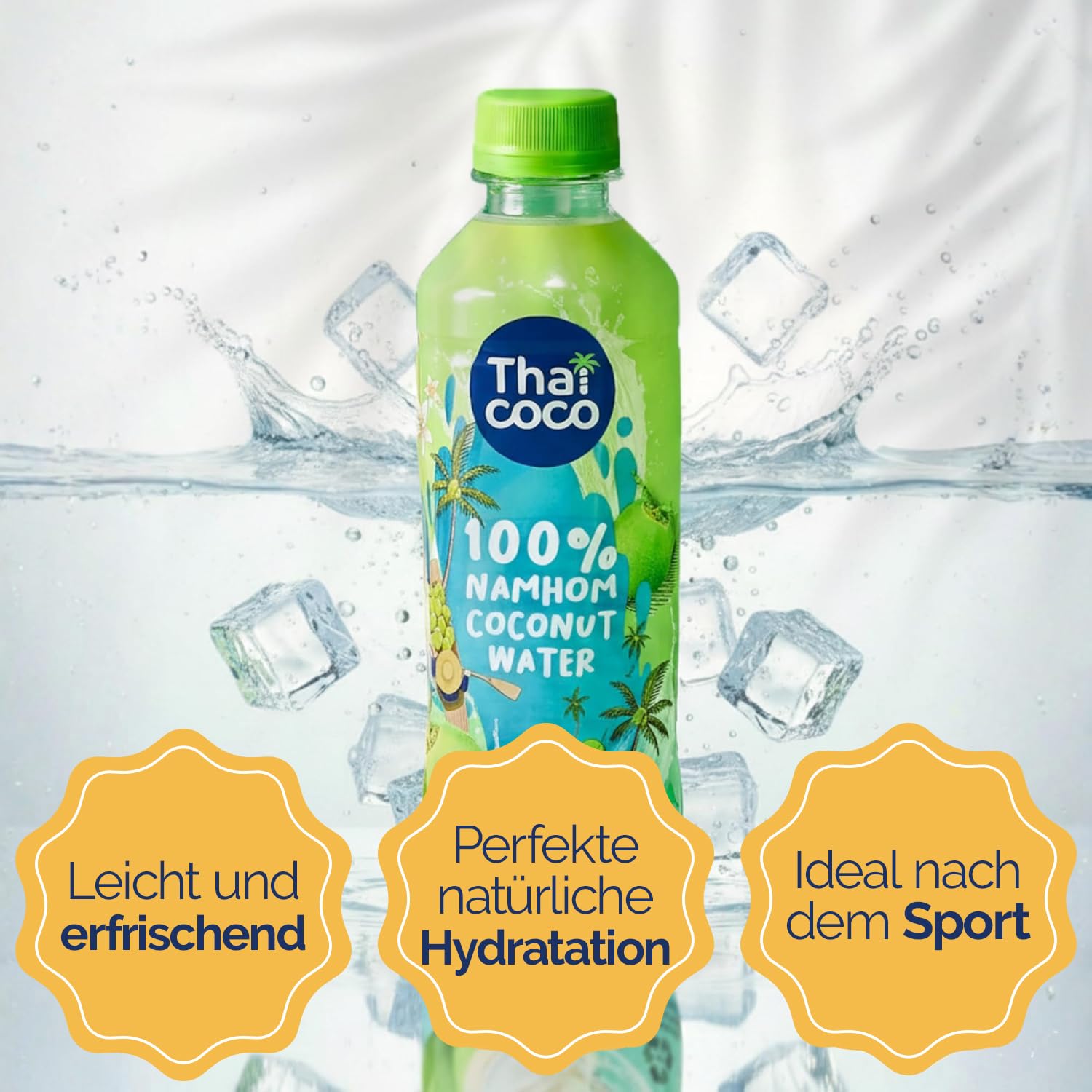 Thai Coco 100% Nam Hom Kokoswasser, natürlich hydrierend mit Elektrolyten, ohne zugesetzten Zucker, ohne Konservierungsstoffe, 24 x 350 ml PET Flasche – Frischer Geschmack aus Nam Hom Kokosnüssen