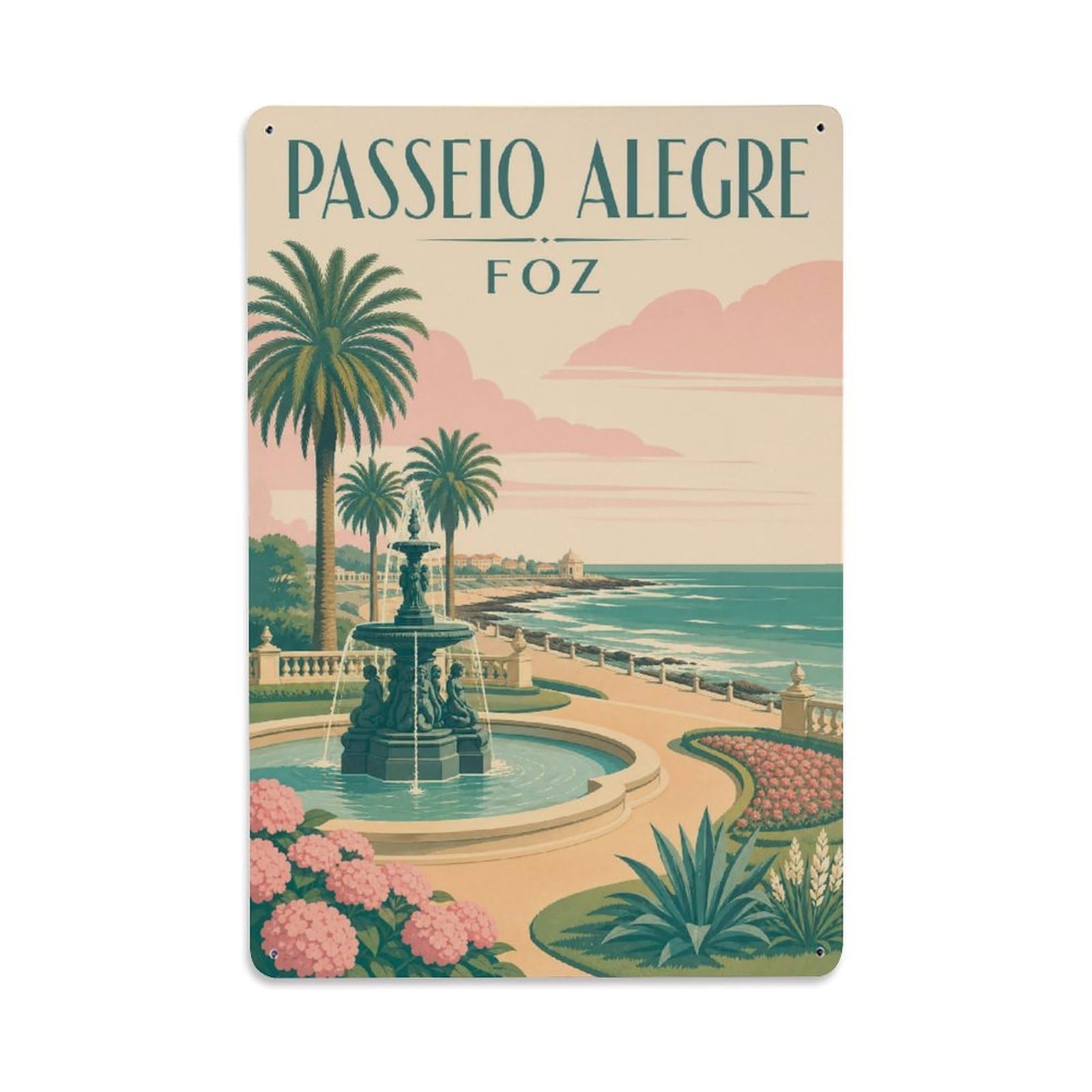 Metal Tin Sign Passeio Alegre Portugal Vintage Travel