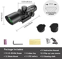 Vista 7 de UUQ Alcance de rifle de 2.5-10x40IR con punto mil-punto iluminado rojo con láser rojo, lente verde, botones mejorados, alcance táctico para rifles