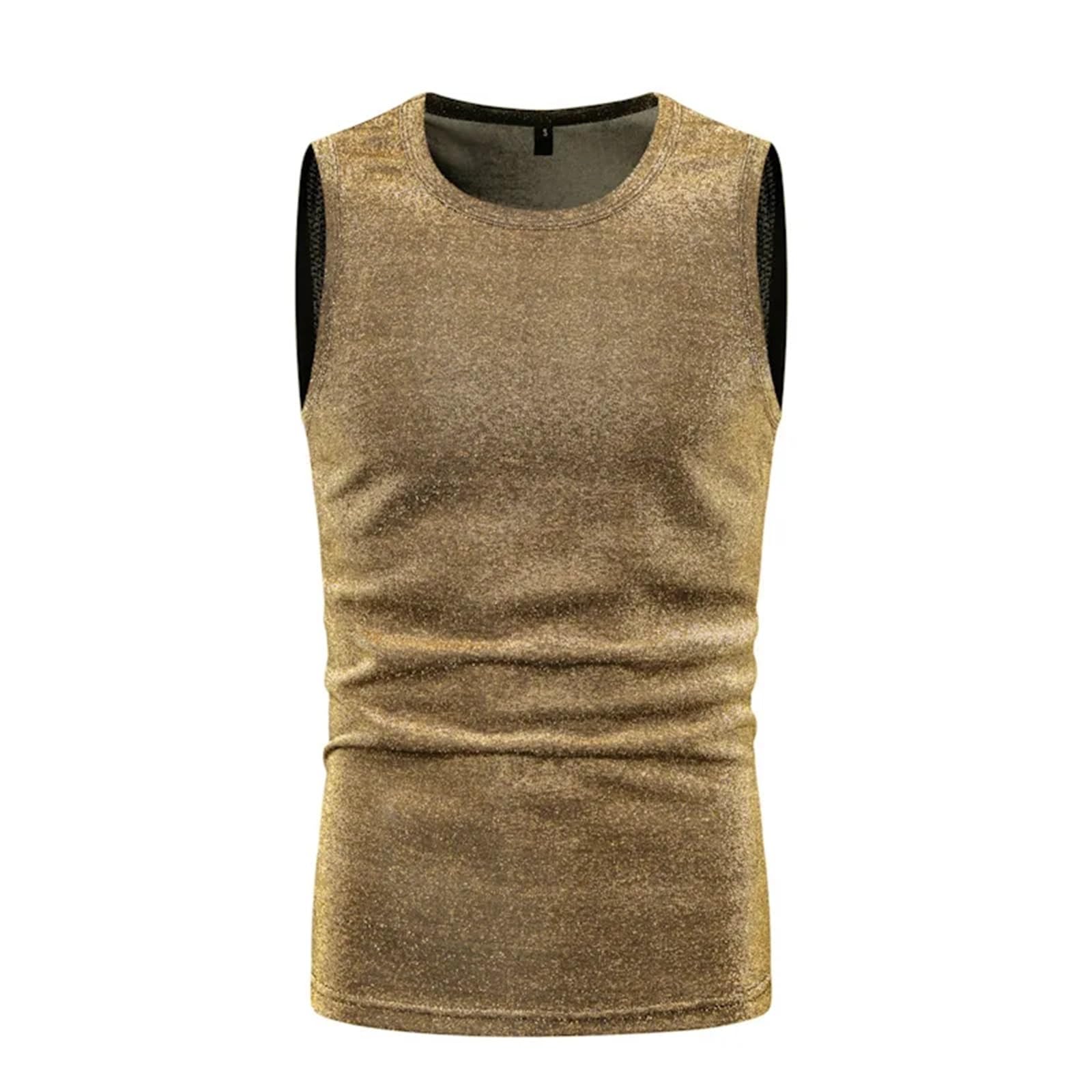 Sommer Herren Funkelnde Casual Weste O-Ausschnitt ärmellose Stamping T-Shirts Retro Disco Nachtclub Tank Tops männlich Für Fitness und Training