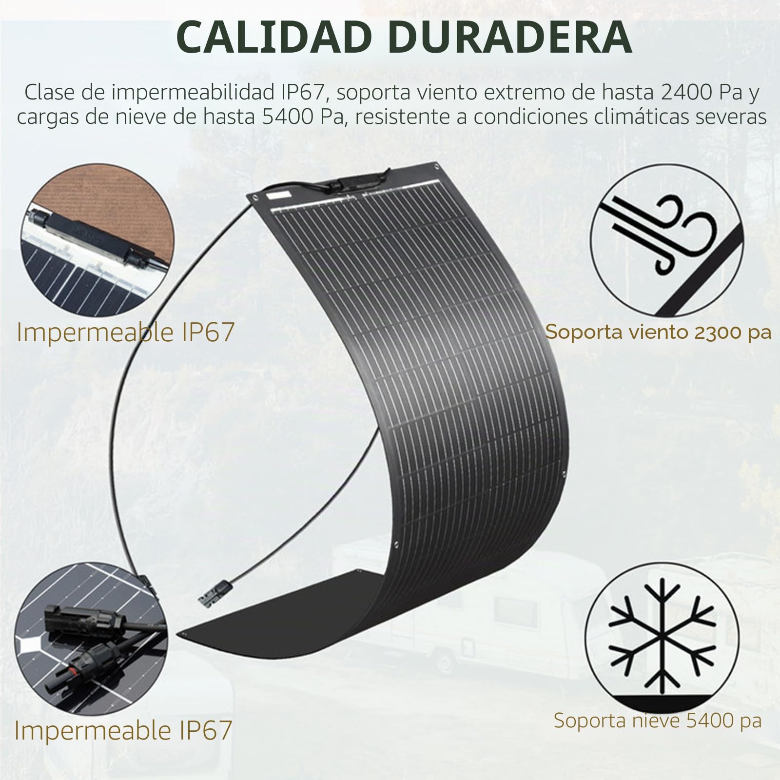 XINPUGUANG Panel Solar Flexible 105W para autocaravanas, barcos | Tipo N, eficacia alta del 25%, 114 cm × 46 cm (L × L), PET transparente, hoja trasera negra, ultrafino 2,5 mm