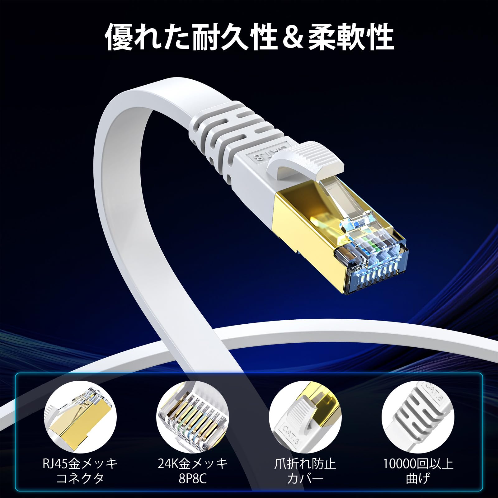 LANケーブル CAT8準拠 スーパーフラット　1メートル 楽天市場】LANケーブル cat8 フラット 1mフラットLANケーブル