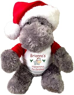 Hippopotamus for Christmas - 12 Inch Personalized Plush Hippo with Santa Hat