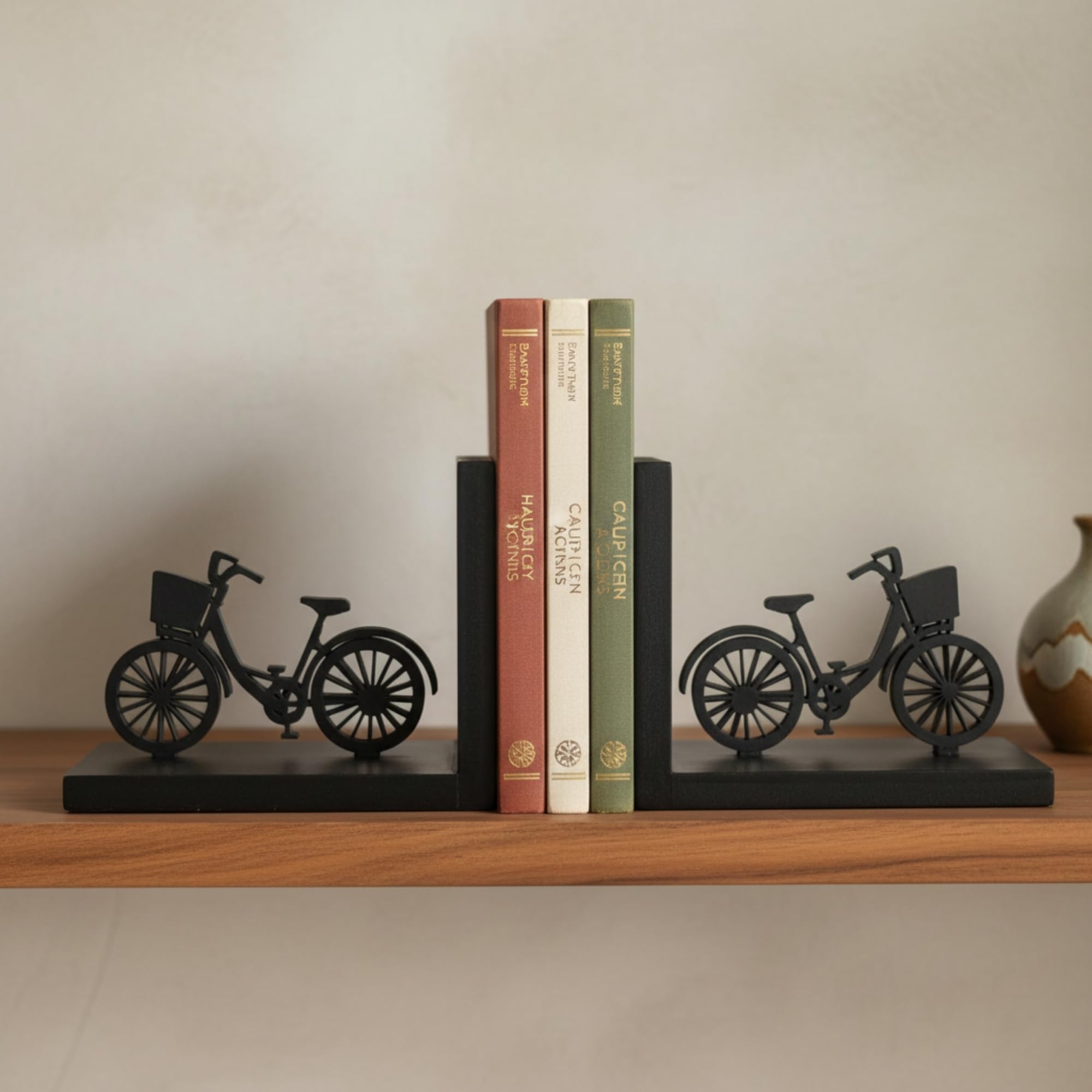 eCraftIndia Wooden Book End with Bicycle Showpiece for Home Decor Office Table | Gift for Housewarming Birthday