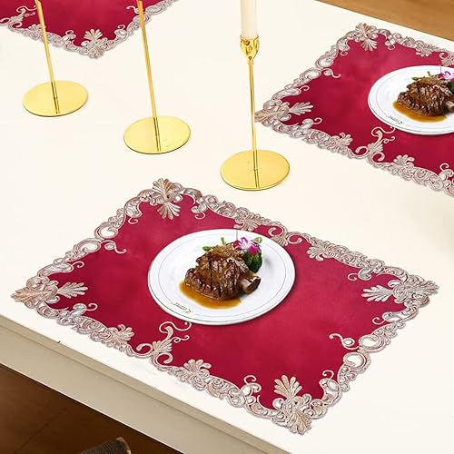 Miniatura 3 de Manteles individuales  Juego de 12 hechos a mano con bordado europeo para recepciones de boda, banquetes, fiestas, cocina, comedor, mesa auxiliar,