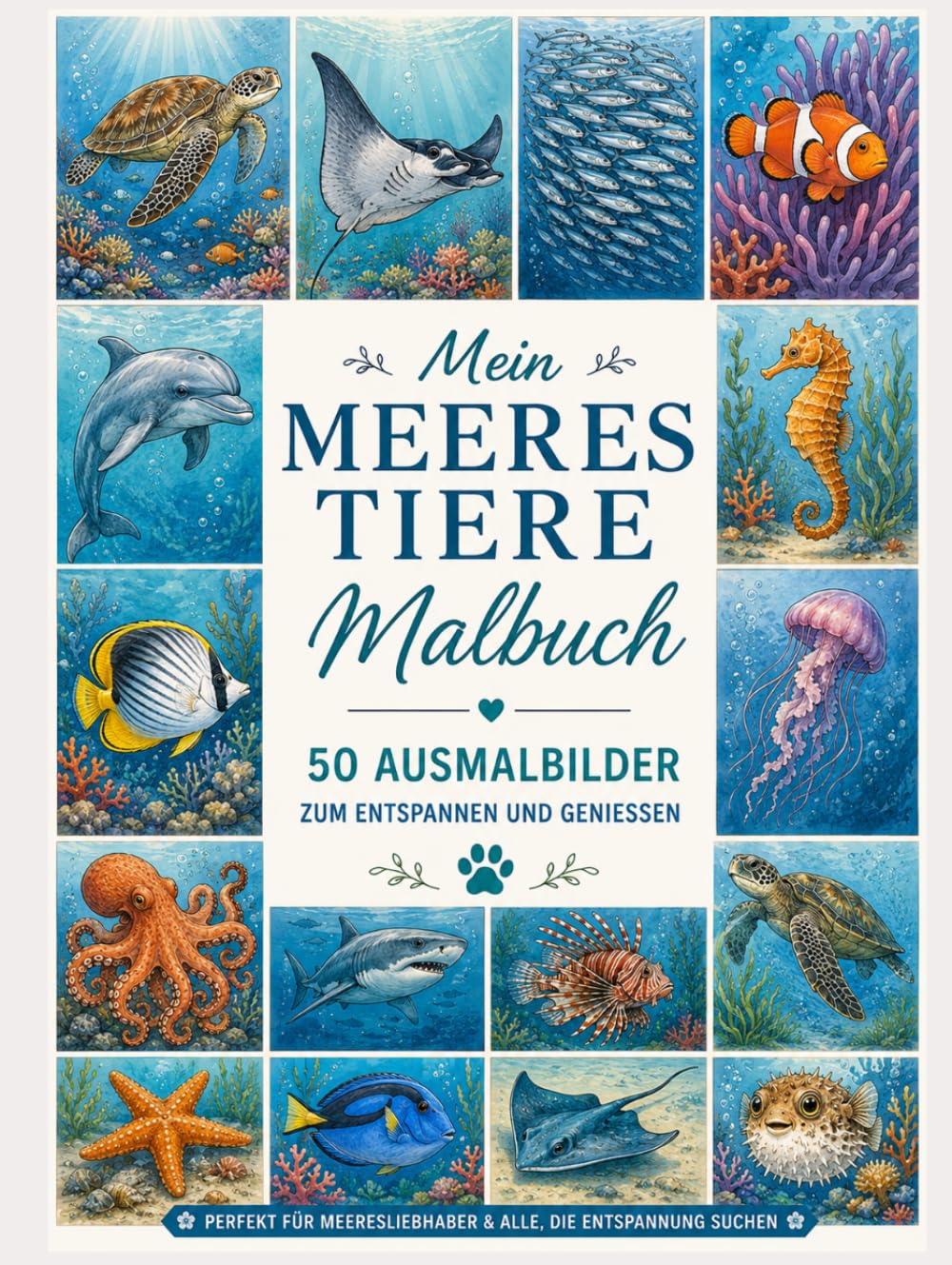 Mein Meerestiere Malbuch: 50 Ausmalbilder zum Entspannen und Genießen (Meine Tiermalbücher)