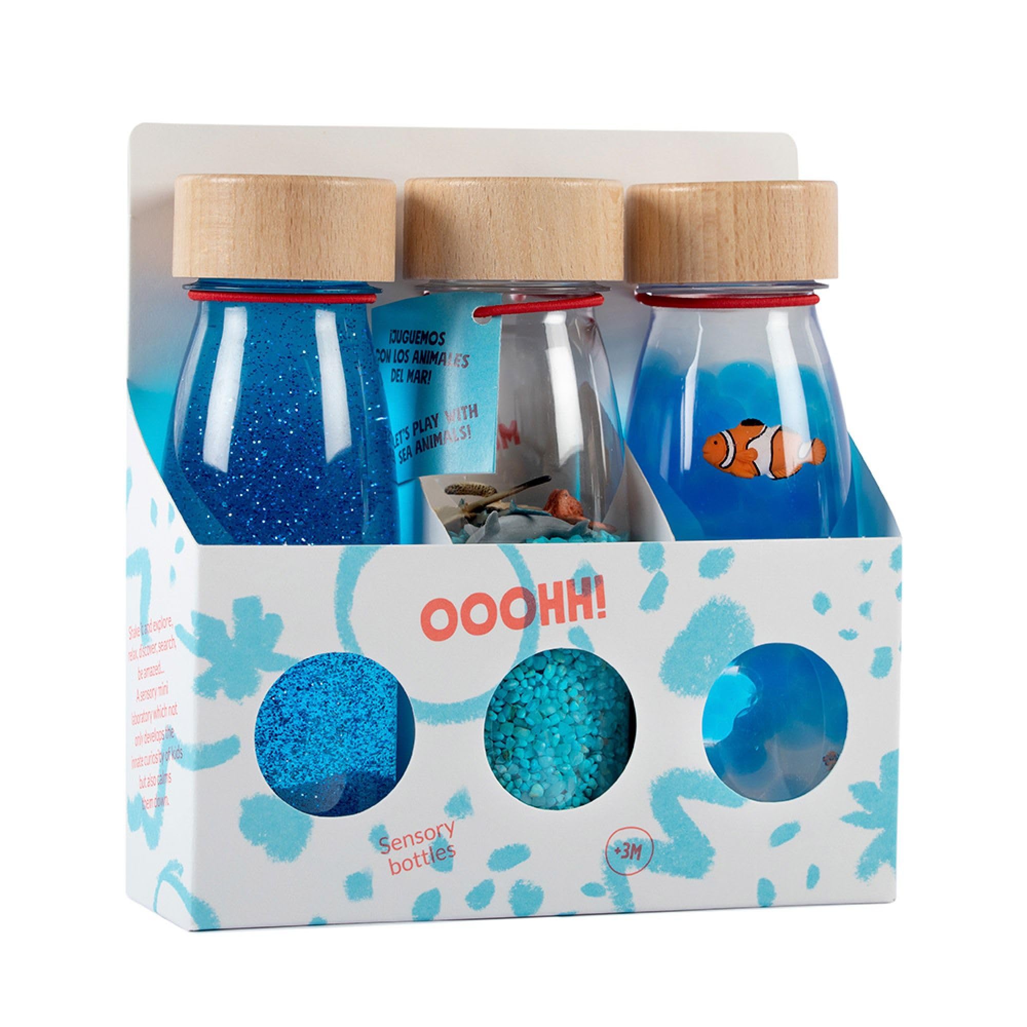 Petit Boum - Confezione da 3 Bottiglie Sensoriali Serenity | Un Microcosmo in Ogni Bottiglia | Scopri, Ascolta e Impara | Stimolazione Sensoriale | Bottiglie Sensoriali per Bambini