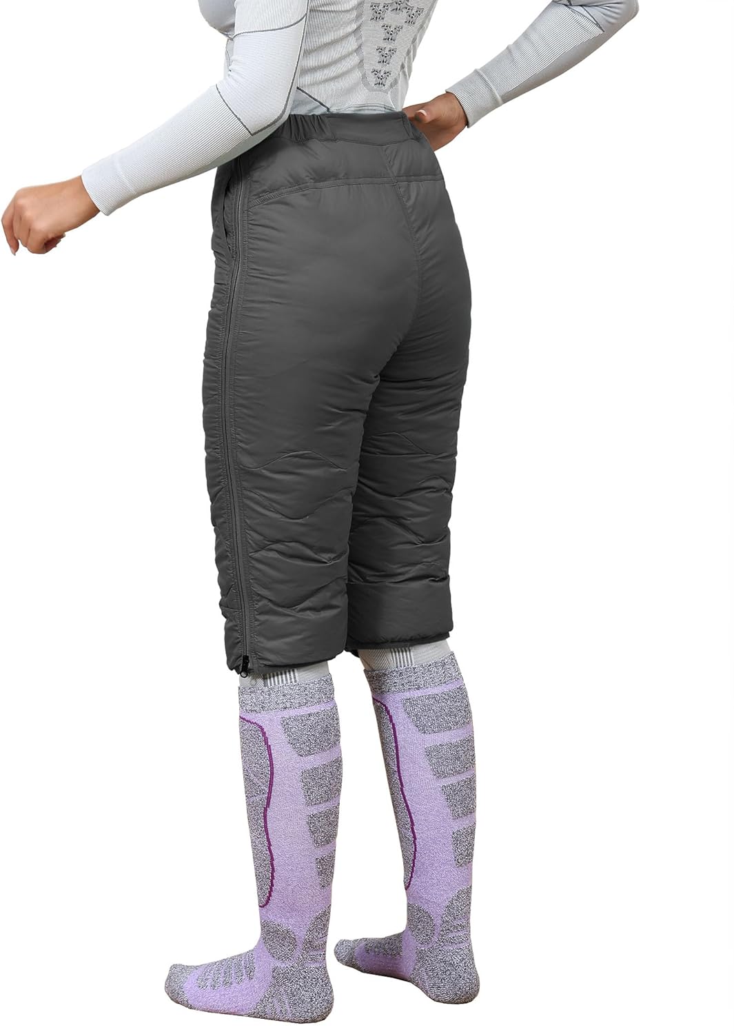 Unisex 90/10 Duck Down Insulated Shorts with Full-Length Side Zipper — Puffer Ski Inner & Outer Shorts for Winter