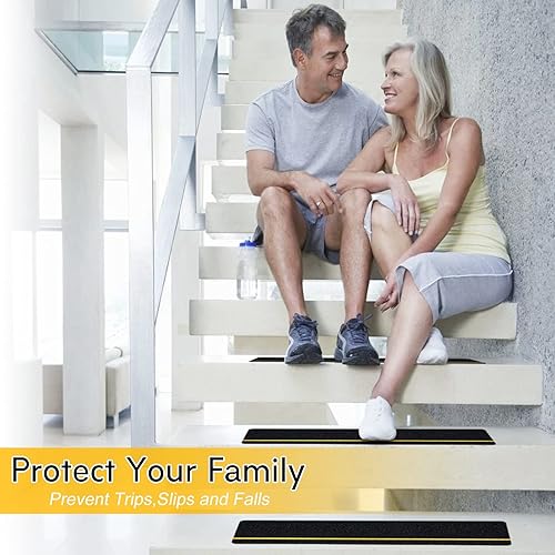 Miniatura 6 de S&X Paquete de 10 Peldaños Antideslizantes para Escaleras Exteriores - Cinta Antideslizante Precortada de 6" x 24" - Cinta Reflectante