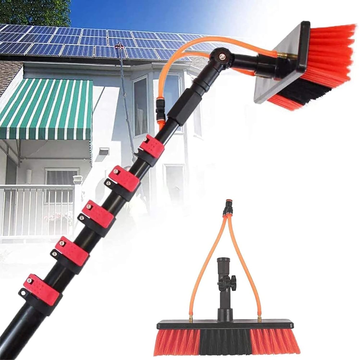 10M Water Fed Pole Kit - Window Cleaner & Solar Panel Cleaning System 35CM Brush Head Efficient Washing Tool for Spotless Glass & Panels Easy to Use