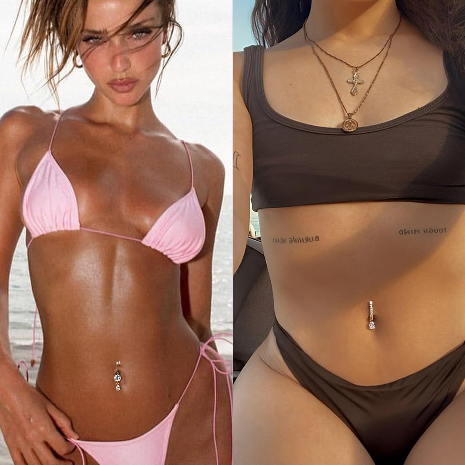 UBGICIG 14G Dangle Belly Button Rings for Women - 316L Surgical Steel Belly Button Rings Teardrop Opal CZ Clicker Belly Piercing Jewelry - Image 6