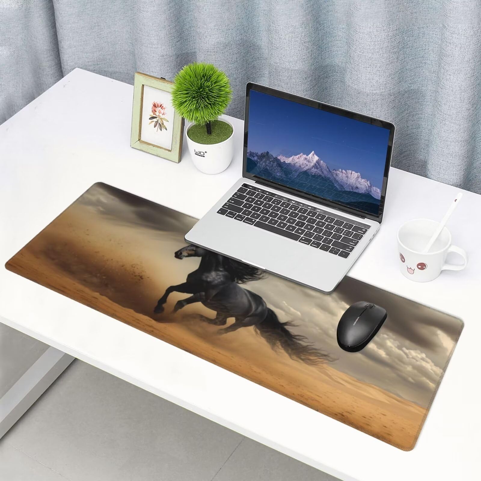 Tappetino Mouse, Tappetino Mouse Gaming Grande XXL 1500x800x3mm Tappetino Scrivania Mouse Pad, Base in Gomma Antiscivolo, Bordi Cuciti, Mousepad per Ufficio e Gaming (Cavallo del deserto) R-575