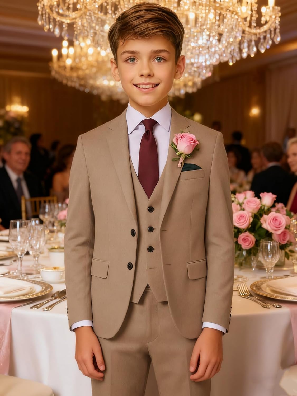 Boys Suit for Kids Tuxedo Wedding Ring Bearer Outfit Formal Suits 3 Piece Prom Classic Outfit for Teen 2-16Y