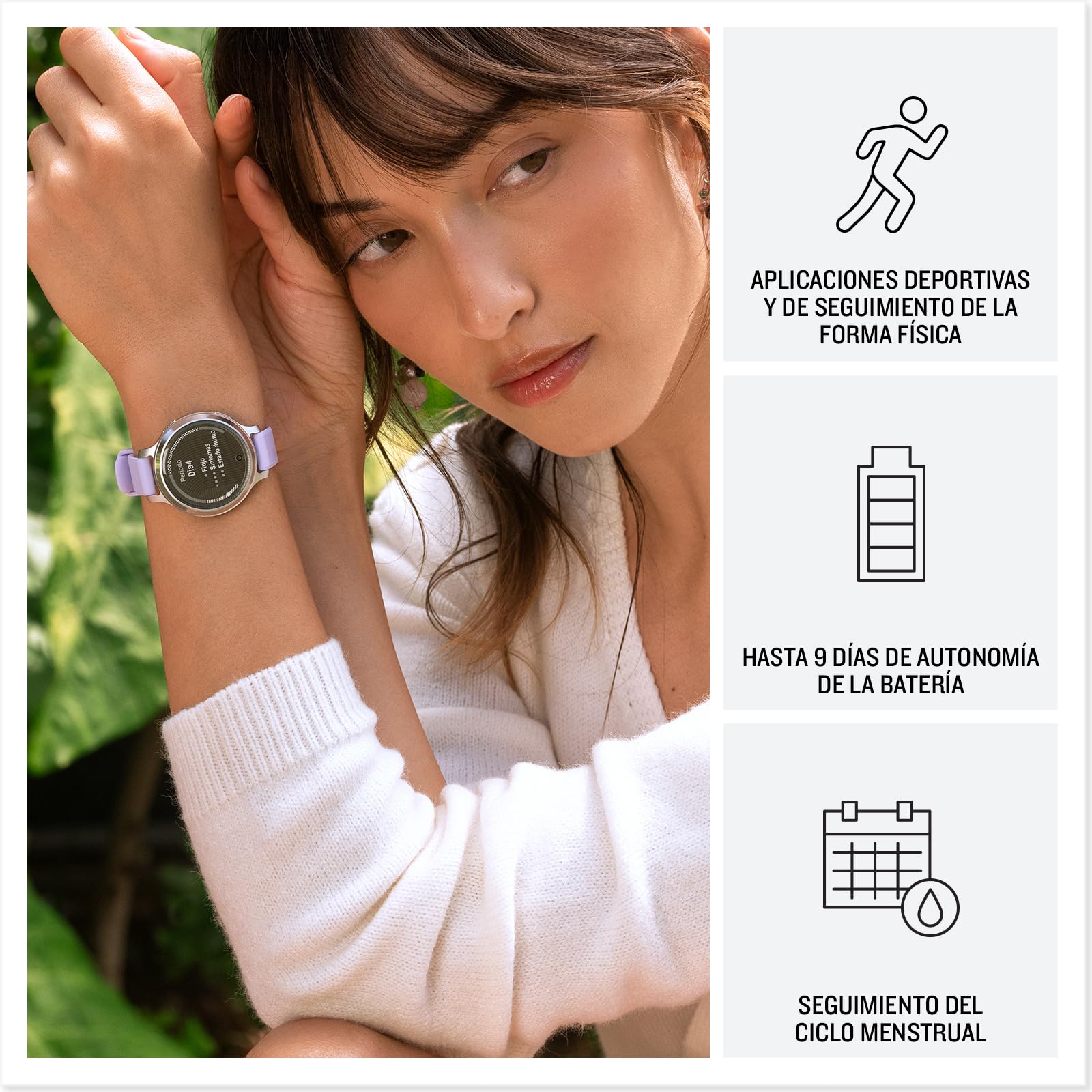 Garmin Lily 2 Active, Reloj Inteligente con GPS, Diseño Elegante, Datos de Salud y Forma Física, Pantalla Táctil, Notificaciones Inteligentes, Autonomía hasta 9 días, Verde | Pantalla táctil de lente estampada oculta, batería de hasta 9 días, Garmin Pay,