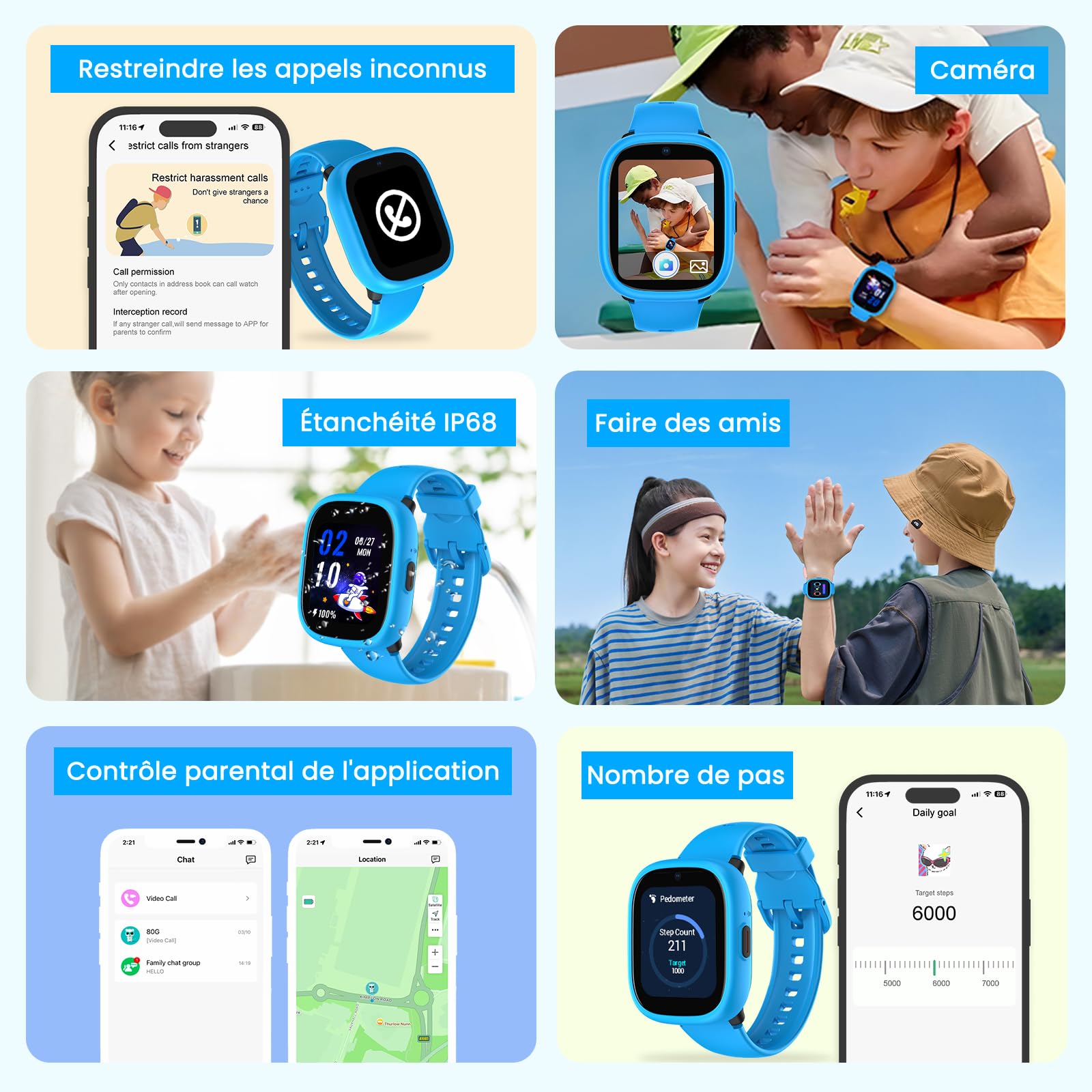 K3 Smart Watch pour Enfants avec GPS et téléphone, 1.7" HD 4G smartwatch pour Enfants avec appels vidéo, WiFi, SOS, Musique, réveil, Mode Scolaire, IP68, étanche - Smart Watch pour Enfant